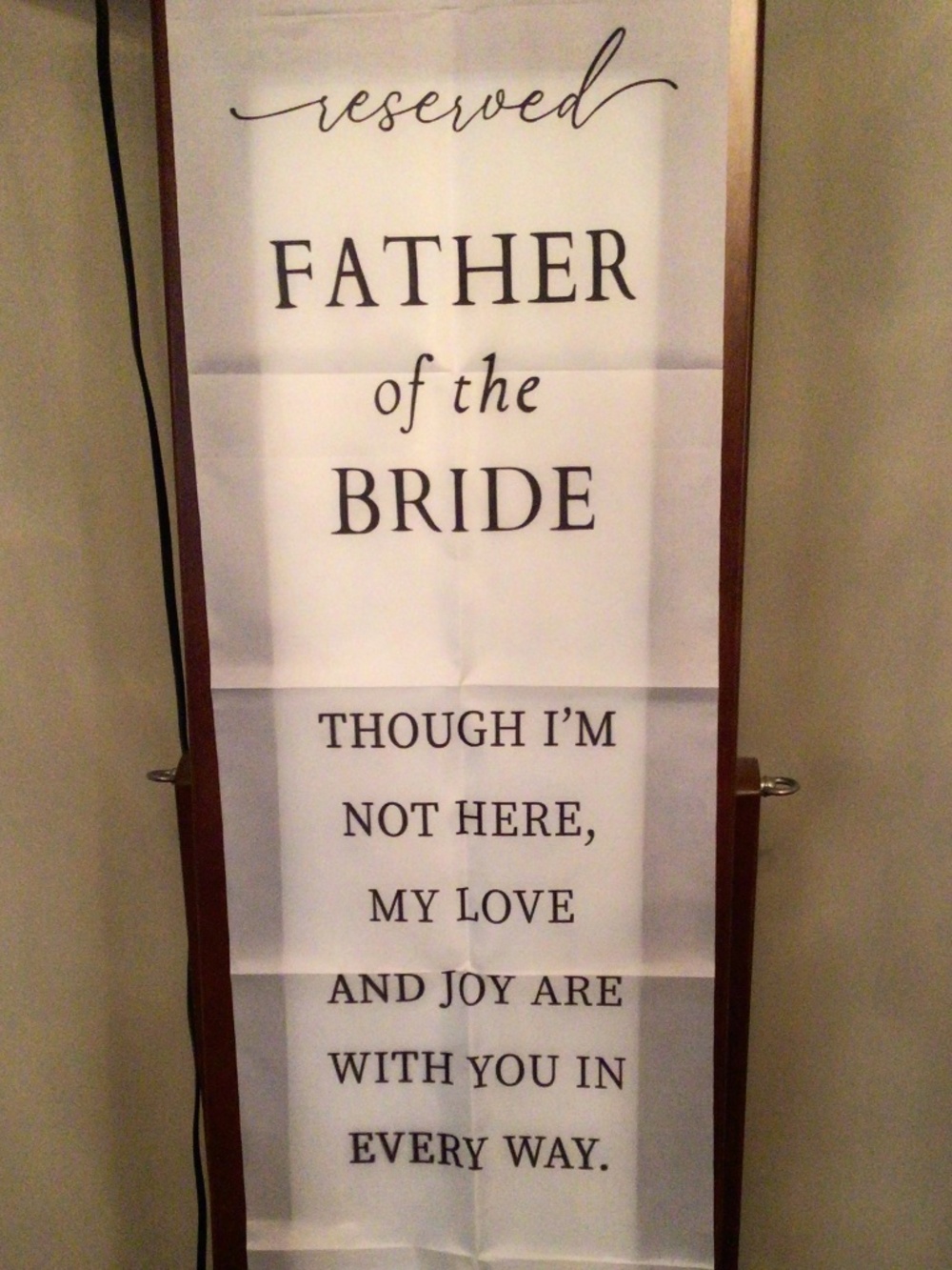 Wedding honouring father of the bride banner/chair drape fabric sign